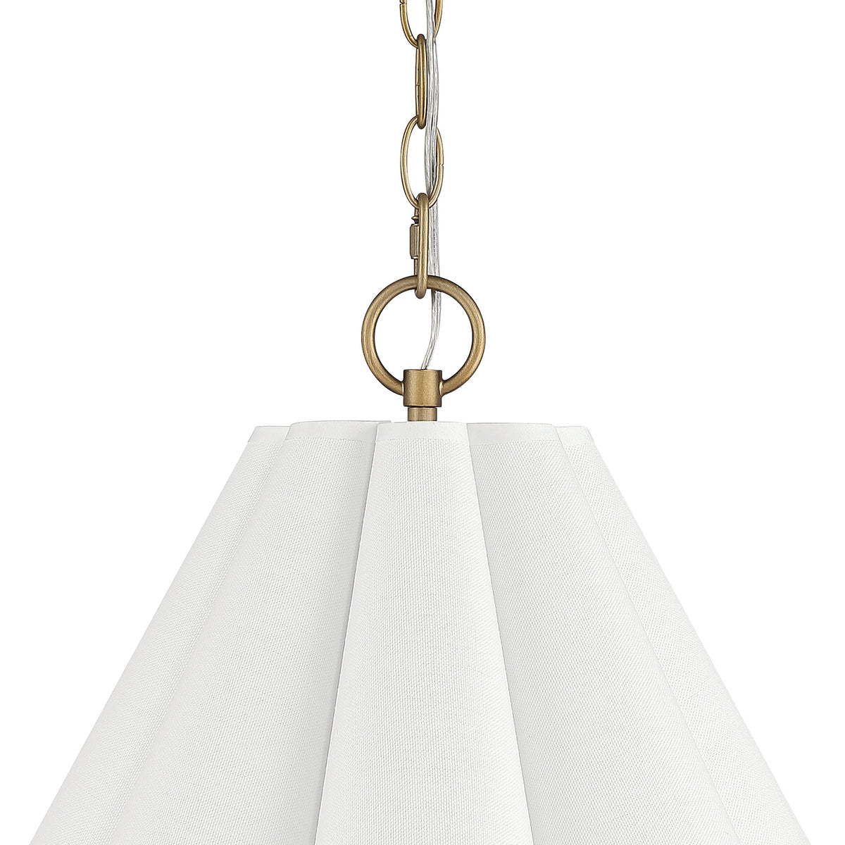 Isabella Scalloped 14-inch 1-light Luxe Gold and Off White Linen Pendant with White Linen Fabric Shade