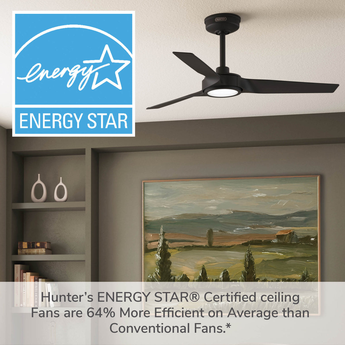 44 inch Zentech Wi-Fi ENERGY STAR® Matte Black Damp Rated Ceiling Fan with LED Light Kit and Handheld Remote