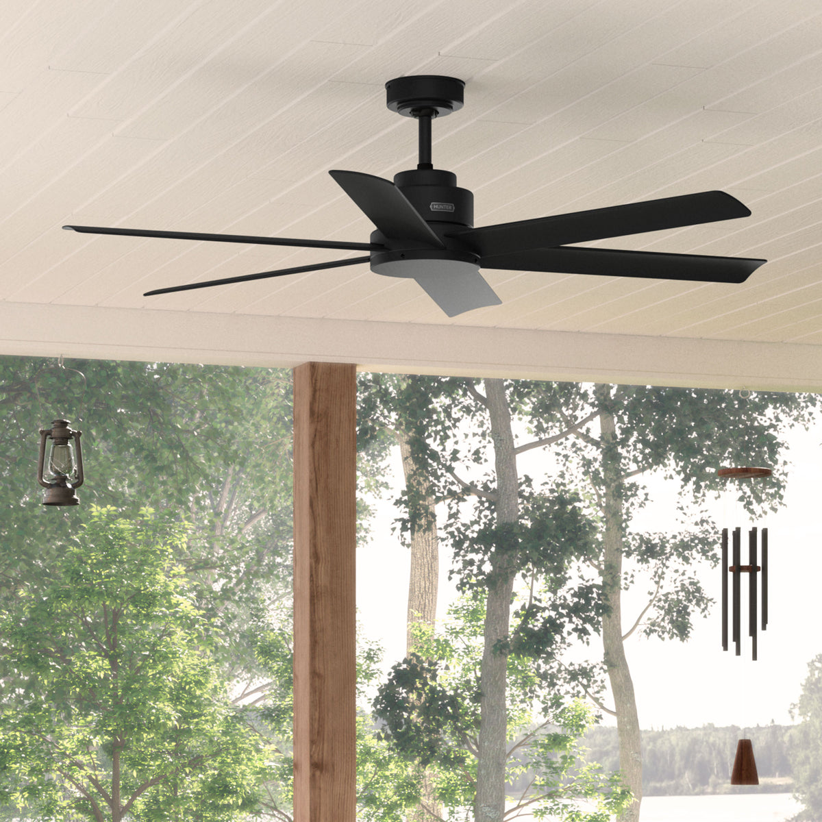 60 inch Kennicott ENERGY STAR® Matte Black Damp Rated Ceiling Fan and Handheld Remote