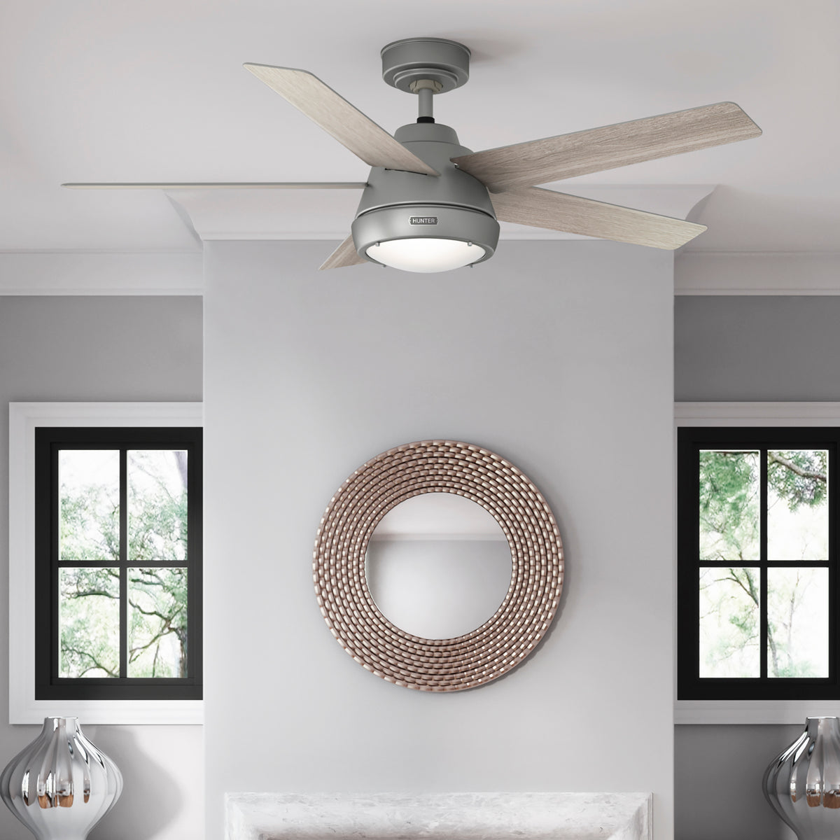 52 inch Burroughs Matte Silver Ceiling Fan with LED Light Kit and Handheld Remote