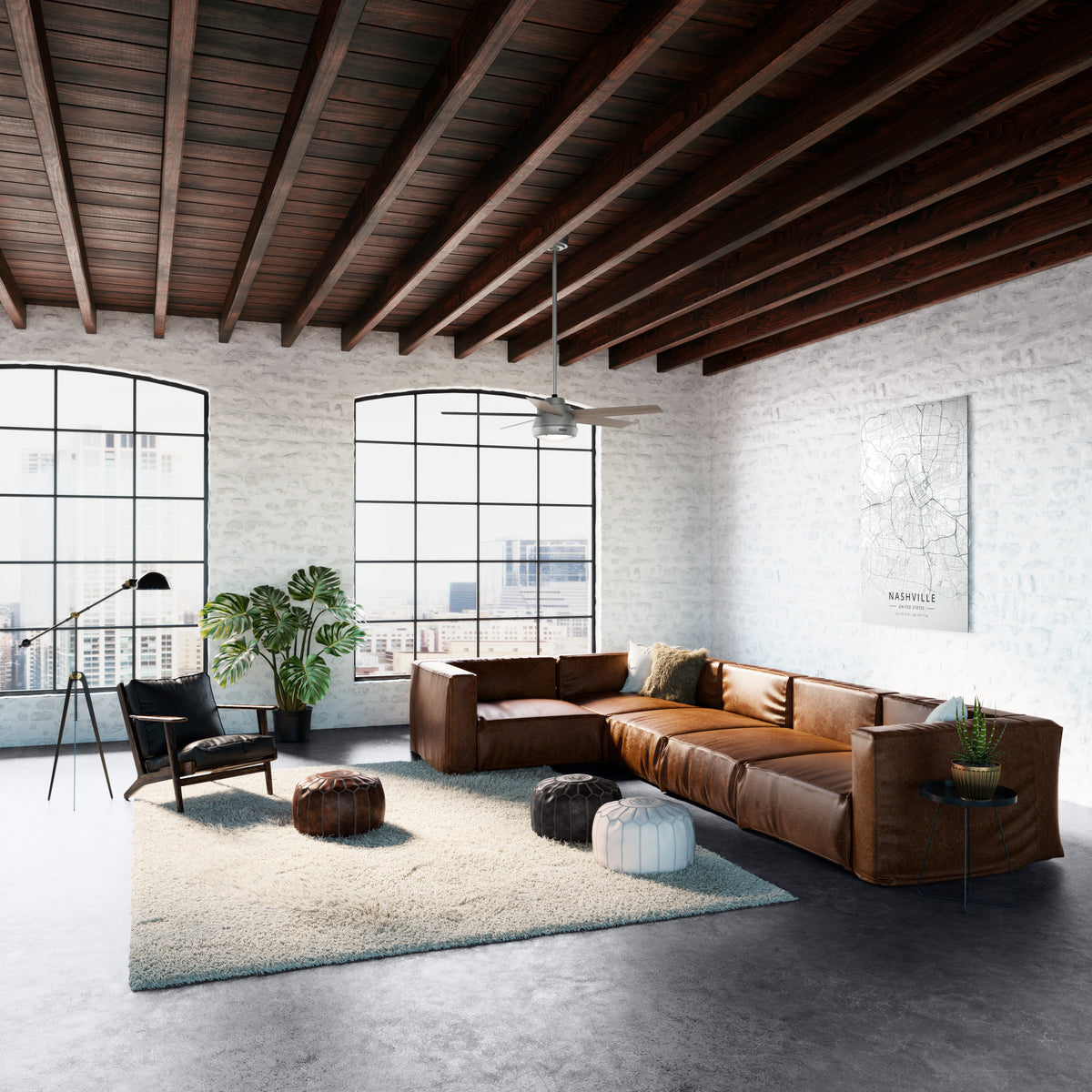 52 inch Burroughs Matte Silver Ceiling Fan with LED Light Kit and Handheld Remote