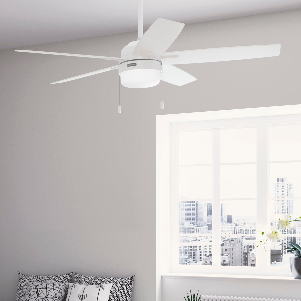 52 inch Anisten Fresh White Ceiling Fan with LED Light Kit and Pull Chain