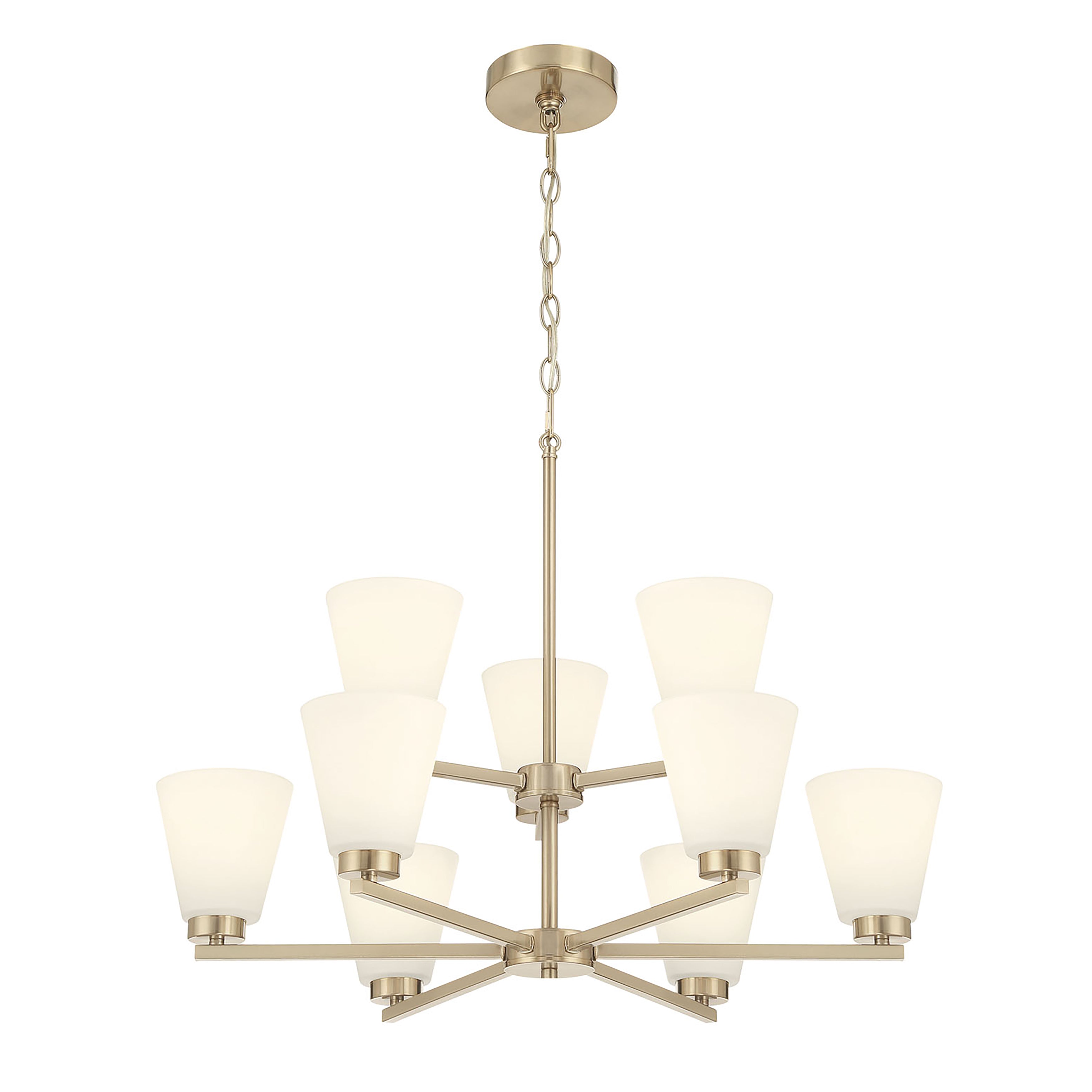 28.5-inch Strayhan Modern Gold 9-Light White Frosted Glass Chandelier