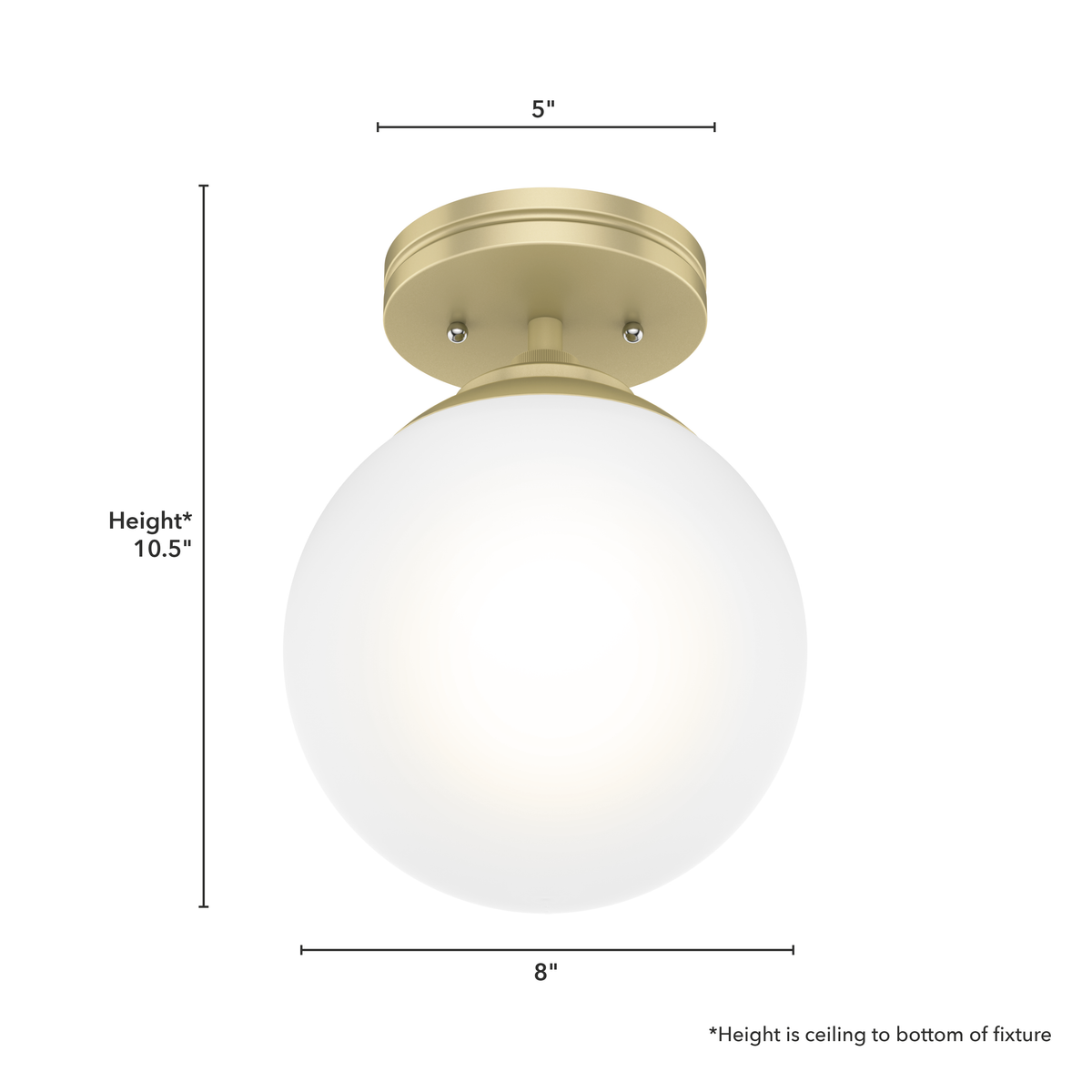 Hepburn 8-inch 1-light Modern Brass Semi-Flush Mount with Cased White Glass