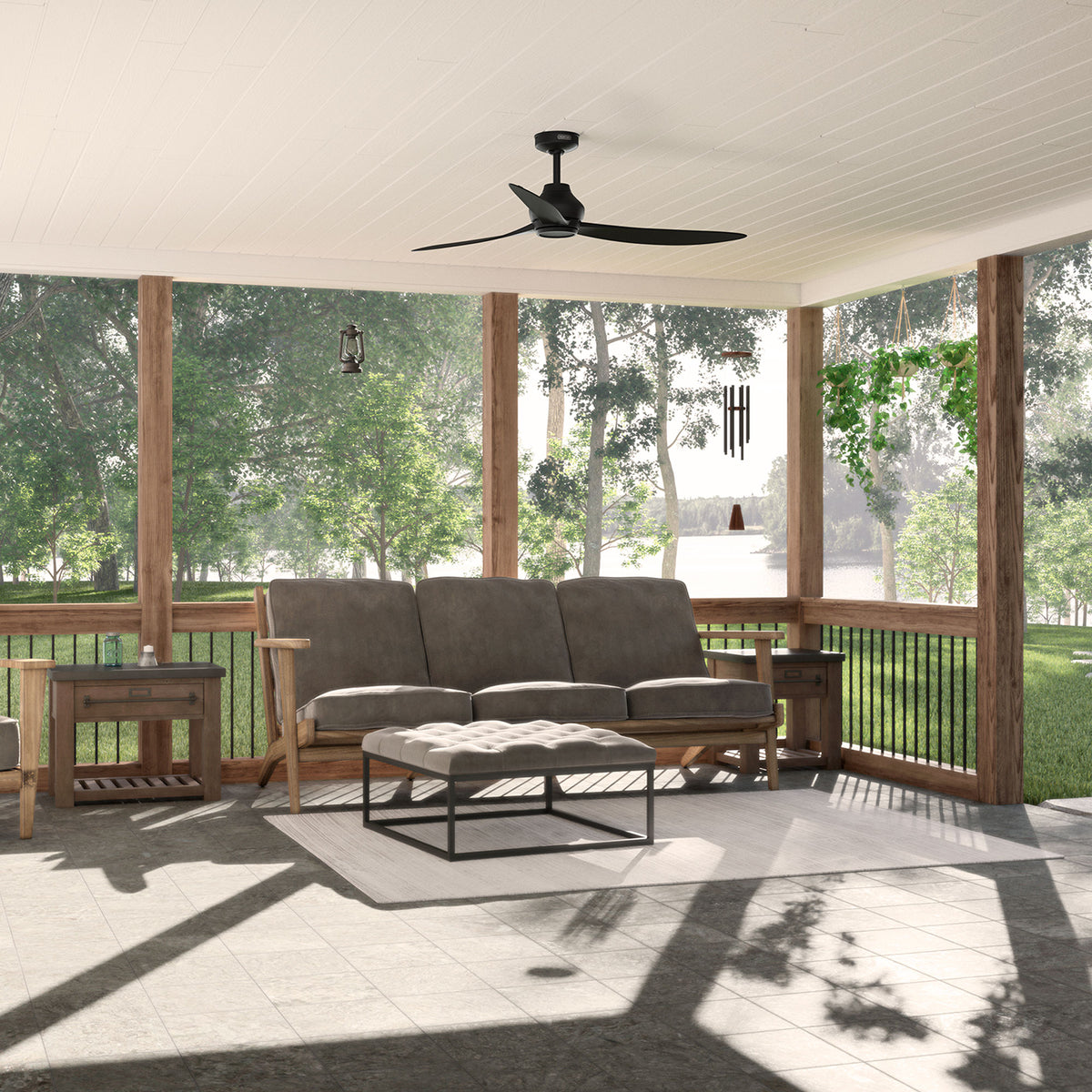 60 inch Mazzini ENERGY STAR® Matte Black Damp Rated Ceiling Fan and Handheld Remote