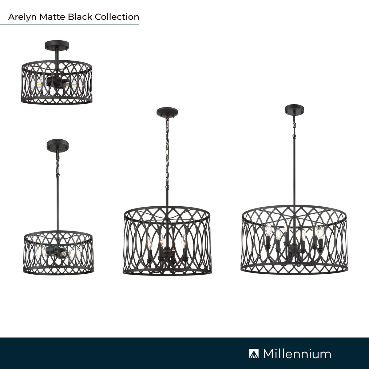 12'' Arelyn Matte Black 6 Light Pendant