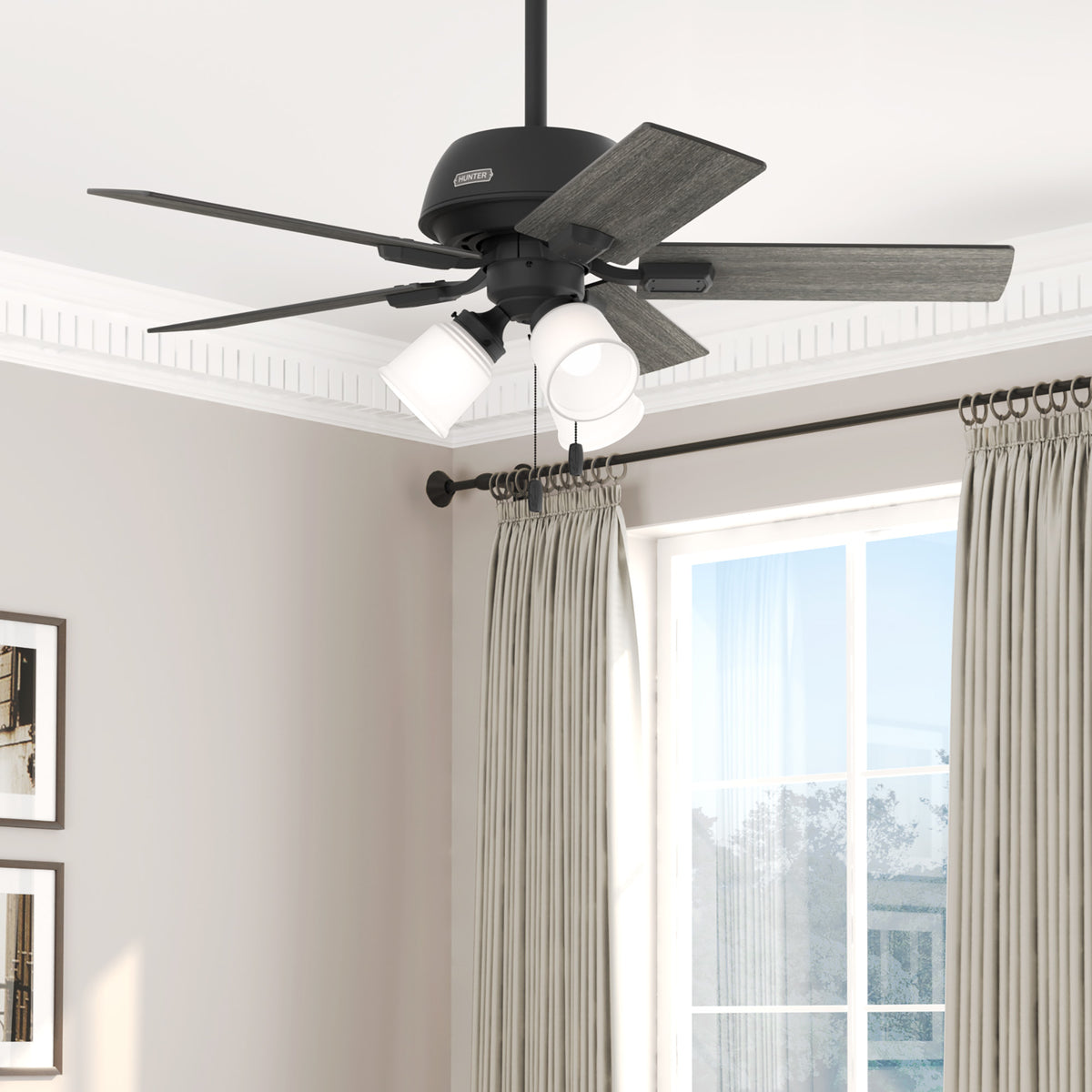 44 inch Crystal Peak Matte Black Ceiling Fan with LED Light Kit and Pull Chain