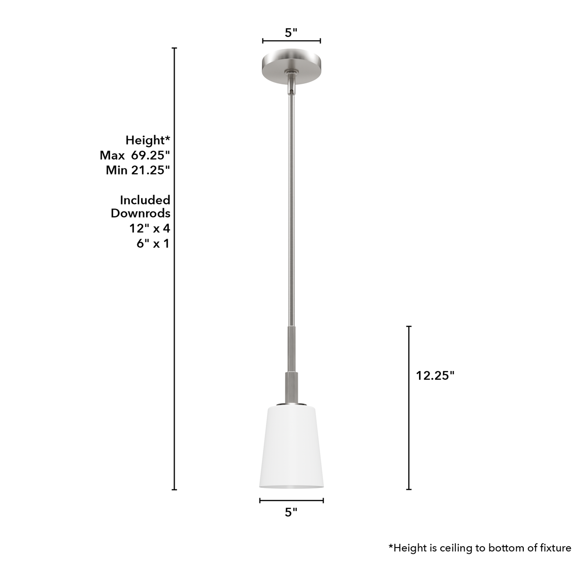 Nolita 5-inch 1-light Brushed Nickel Pendant with Cased White Glass