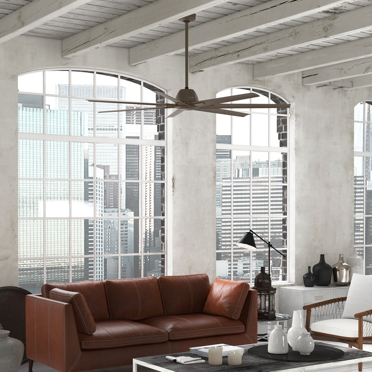 72 inch Downtown ENERGY STAR® Matte Bronze Damp Rated Ceiling Fan and Wall Control