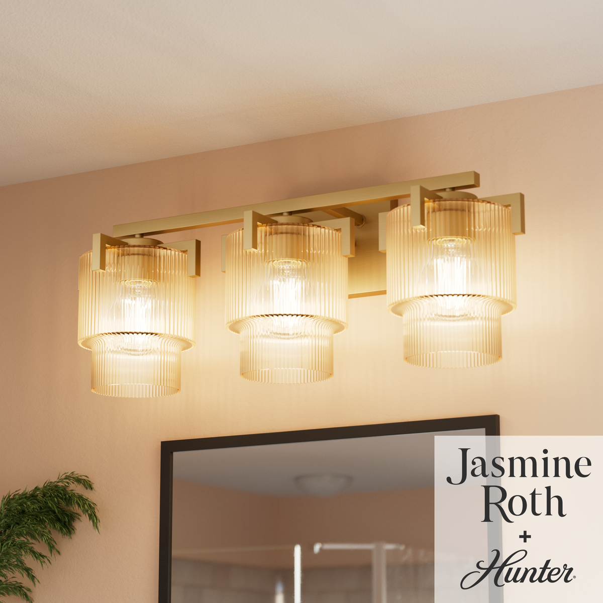 Ontario 24-inch 3-light Luxe Gold Vanity Light with Amber Glass