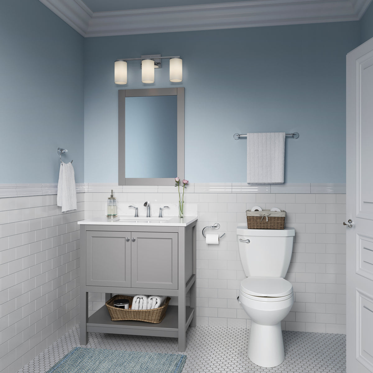 22-inch Verlana Chrome 3-Light Etched White Glass Bathroom Vanity Light