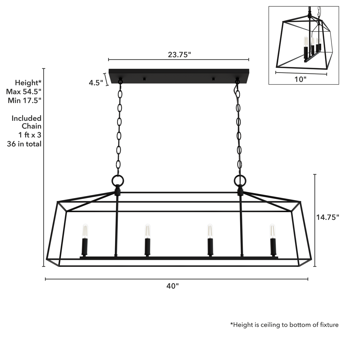 Fair Oaks 40-inch 4-light Matte Black Linear Chandelier