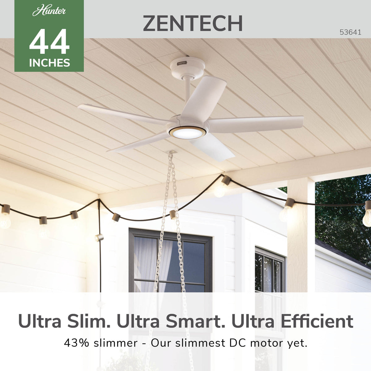 44 inch Zentech Wi-Fi ENERGY STAR® Fresh White LED Damp Rated Ceiling Fan Handheld Remote