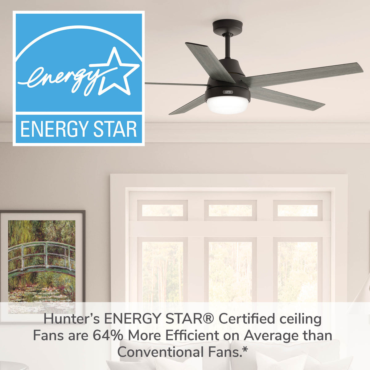 60 inch Aerodyne Wi-Fi ENERGY STAR® Matte Black Ceiling Fan with LED Light Kit and Handheld Remote