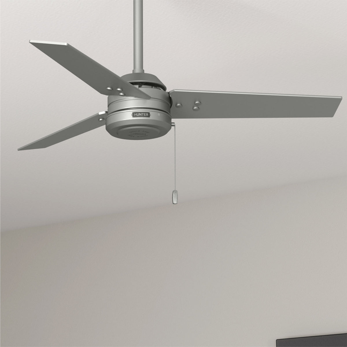 44 inch Cassius Matte Silver Damp Rated Ceiling Fan and Pull Chain