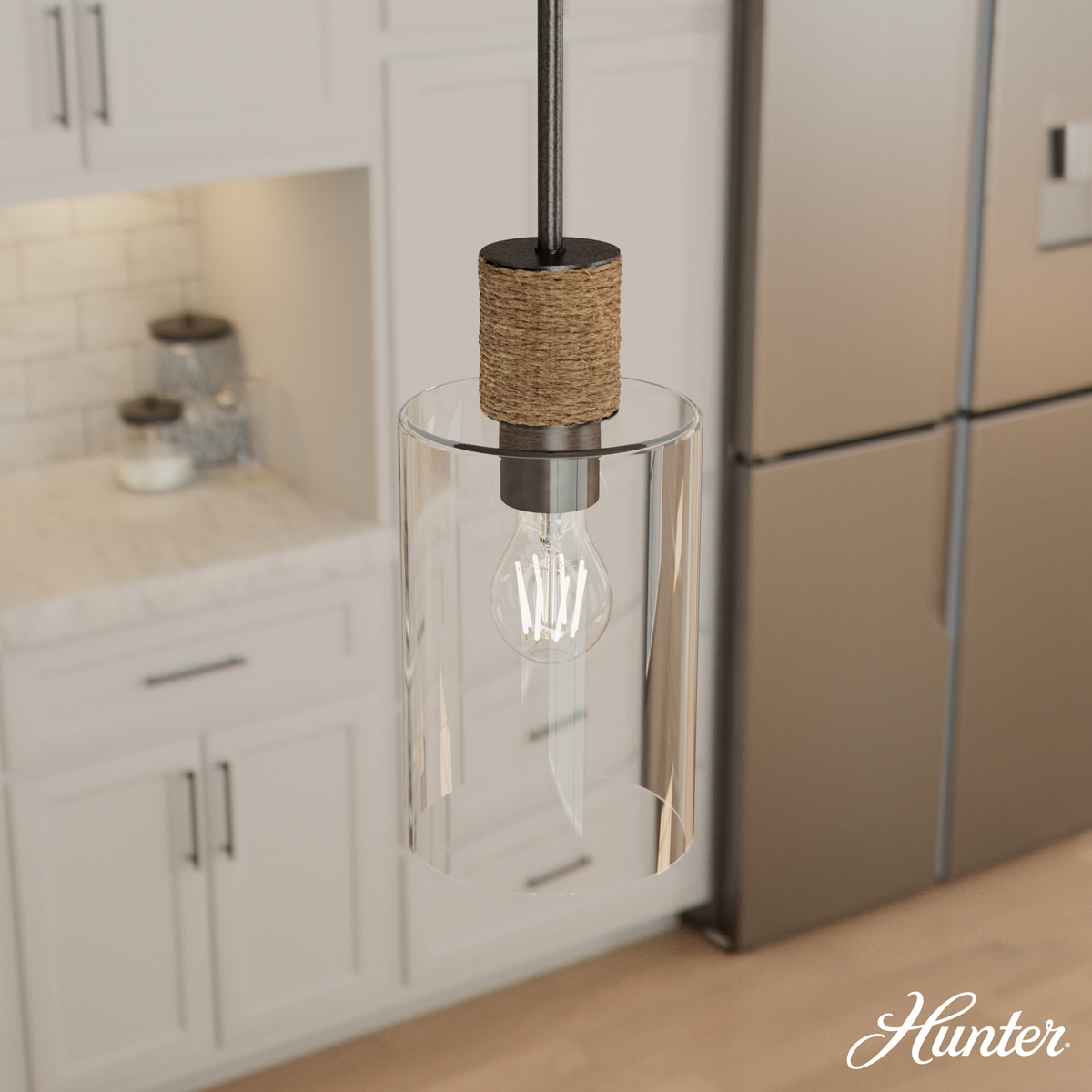 Vanning 6-inch 1-light Noble Bronze and Natural Sisal Rope Pendant with Clear Glass