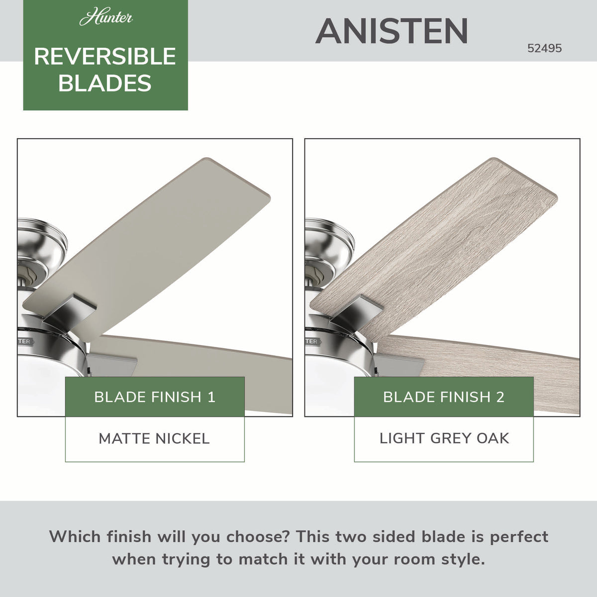 44 inch Anisten Brushed Nickel Ceiling Fan with LED Light Kit and Pull Chain