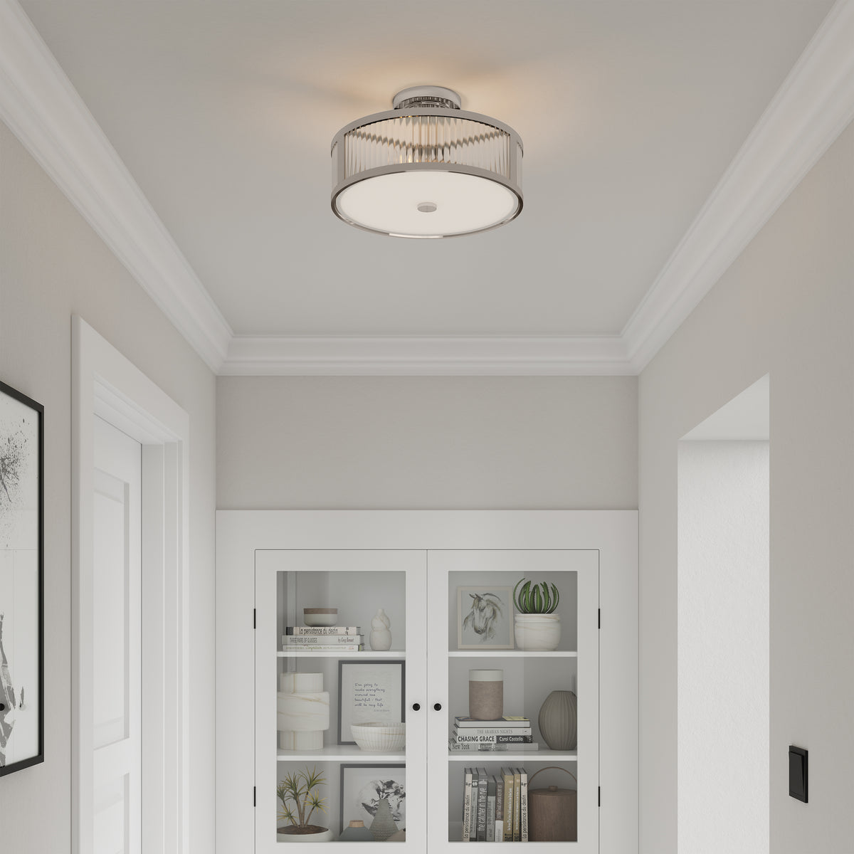 8.75'' Ardezia Polished NickelClear Ribbed 3 Light Semi-Flush Mount