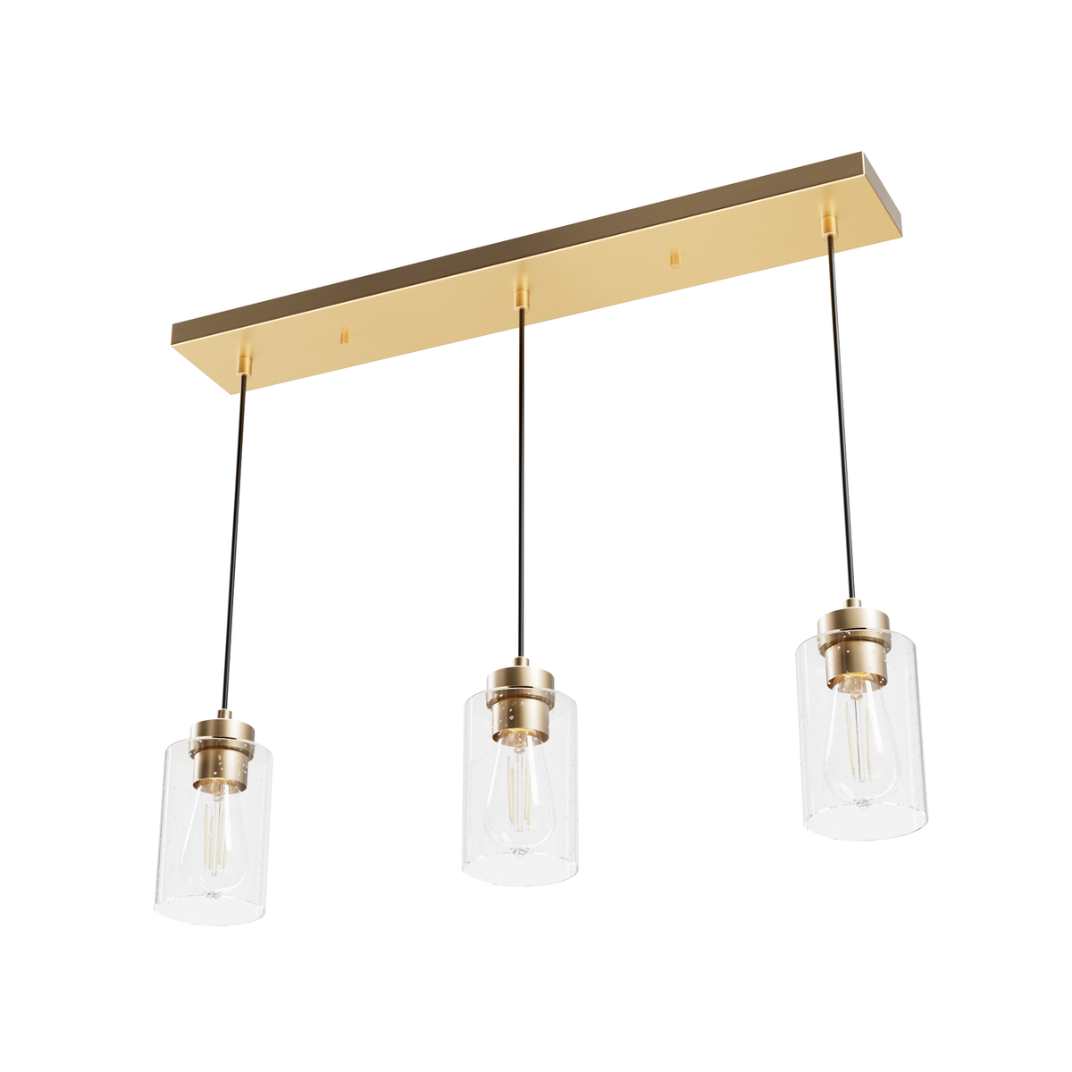 Hartland 26.75-inch 3-light Alturas Gold Linear Pendant Cluster with Seeded Glass