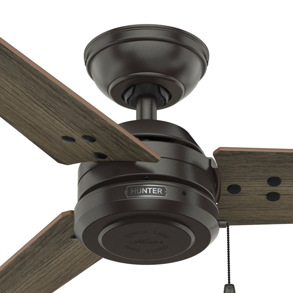52 inch Cassius Noble Bronze Damp Rated Ceiling Fan and Pull Chain