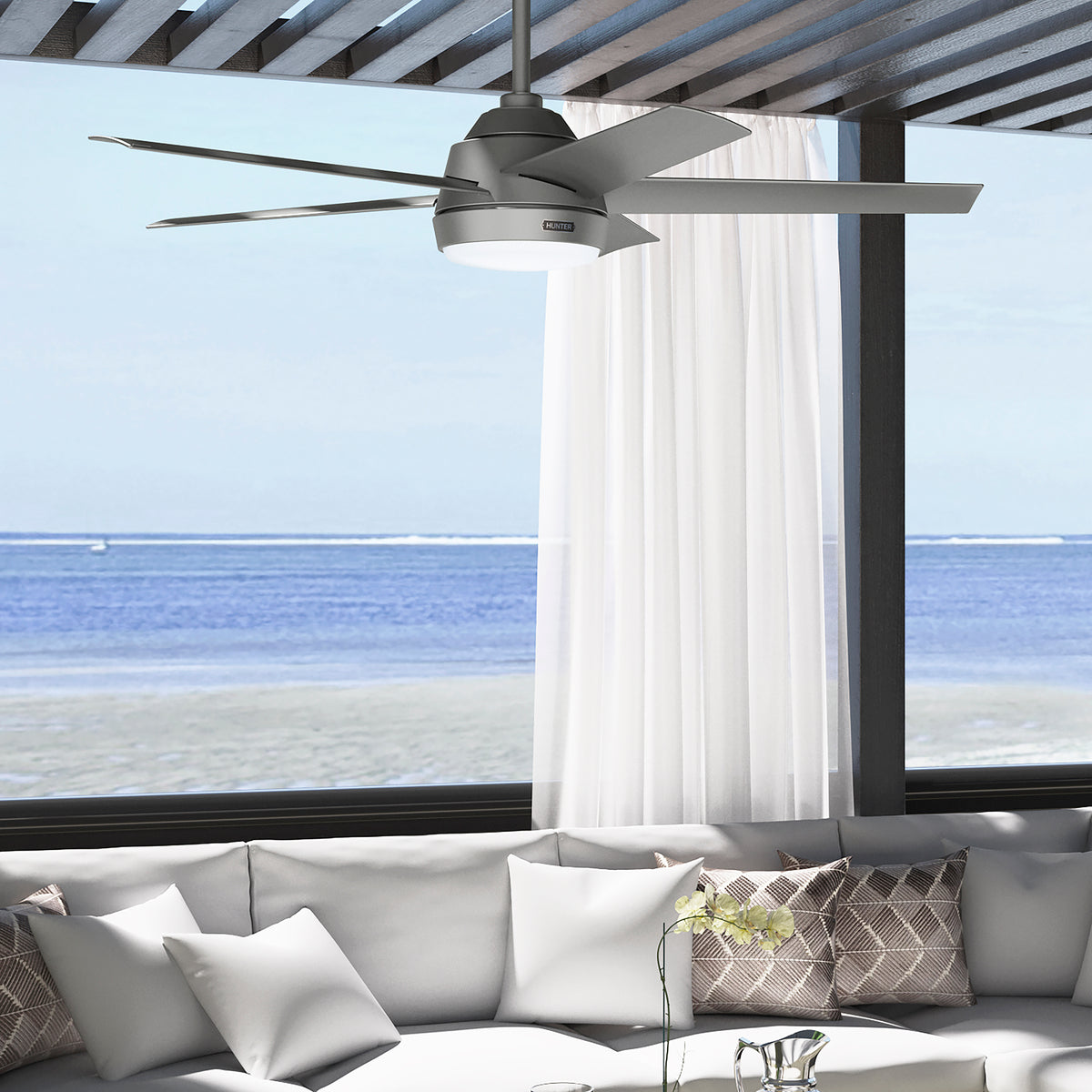 52 inch Skyflow Matte Silver WeatherMax Indoor / Outdoor Ceiling Fan with LED Light Kit and Wall Control