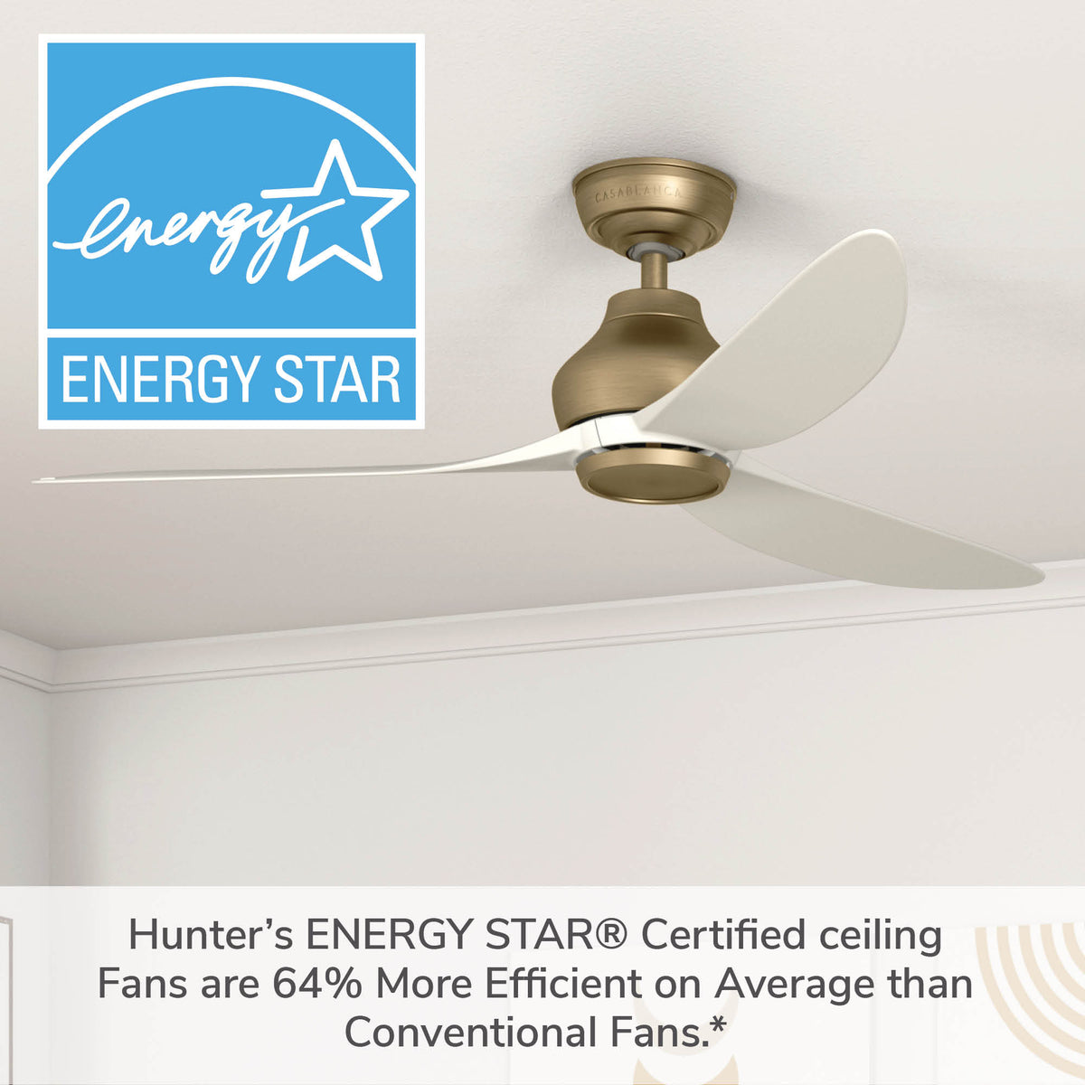 Casablanca 52 inch Eyla ENERGY STAR® Luxe Gold Damp Rated Ceiling Fan and Wall Control and Handheld Remote