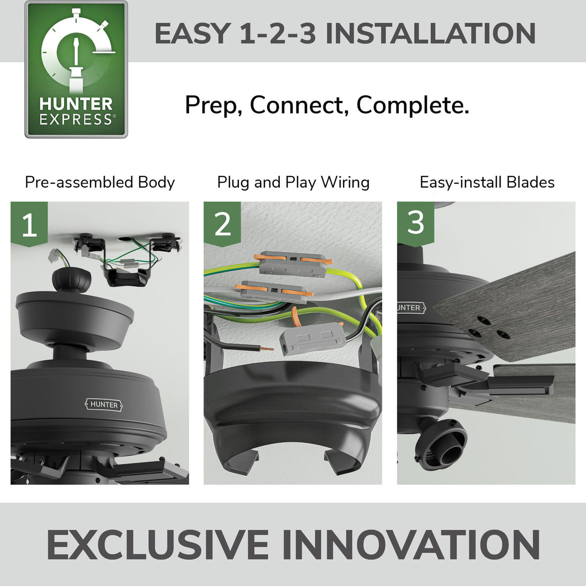 52 inch Fonthill ENERGY STAR® HunterExpress Matte Black Ceiling Fan with LED Light Kit and Handheld Remote