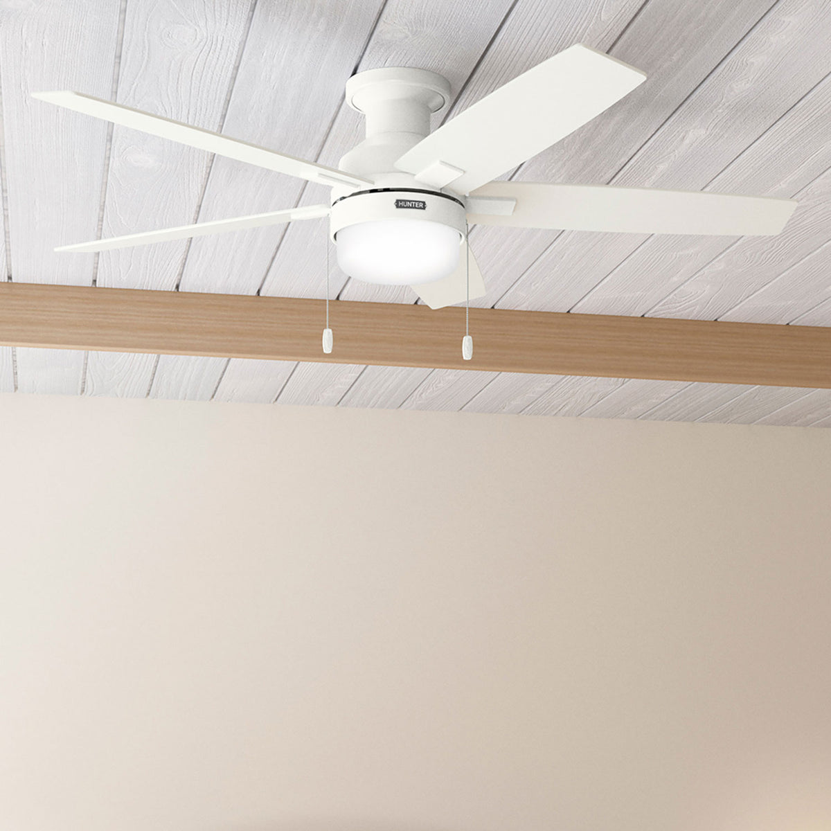 52 inch Anisten Fresh White Low Profile Ceiling Fan with LED Light Kit and Pull Chain