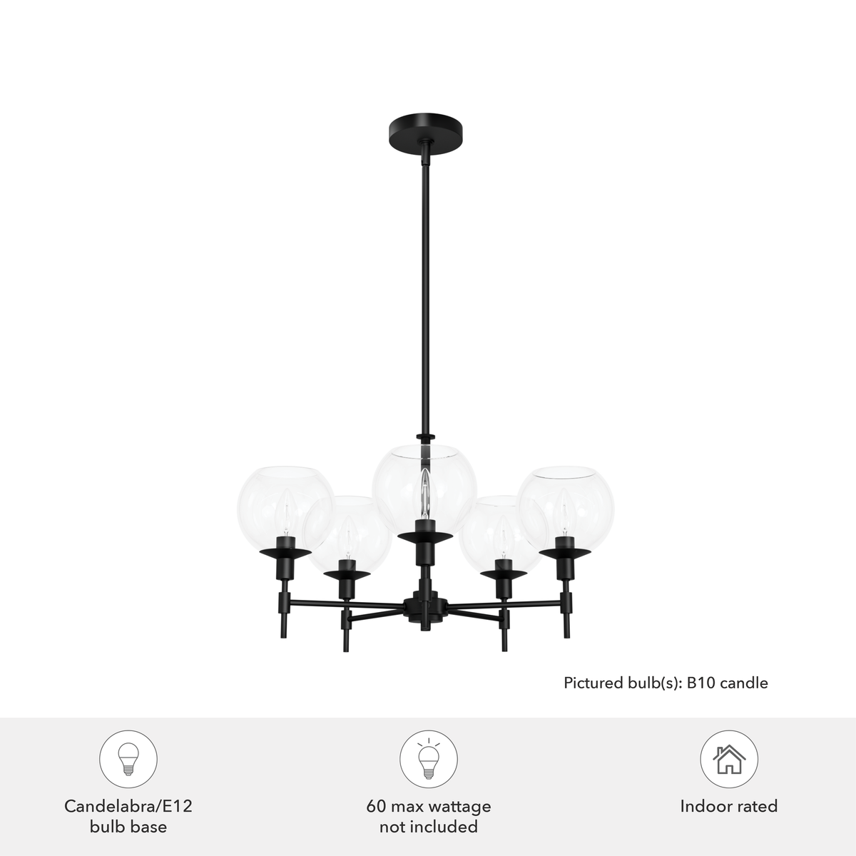 Xidane 24-inch 5-light Matte Black Chandelier with Clear Glass