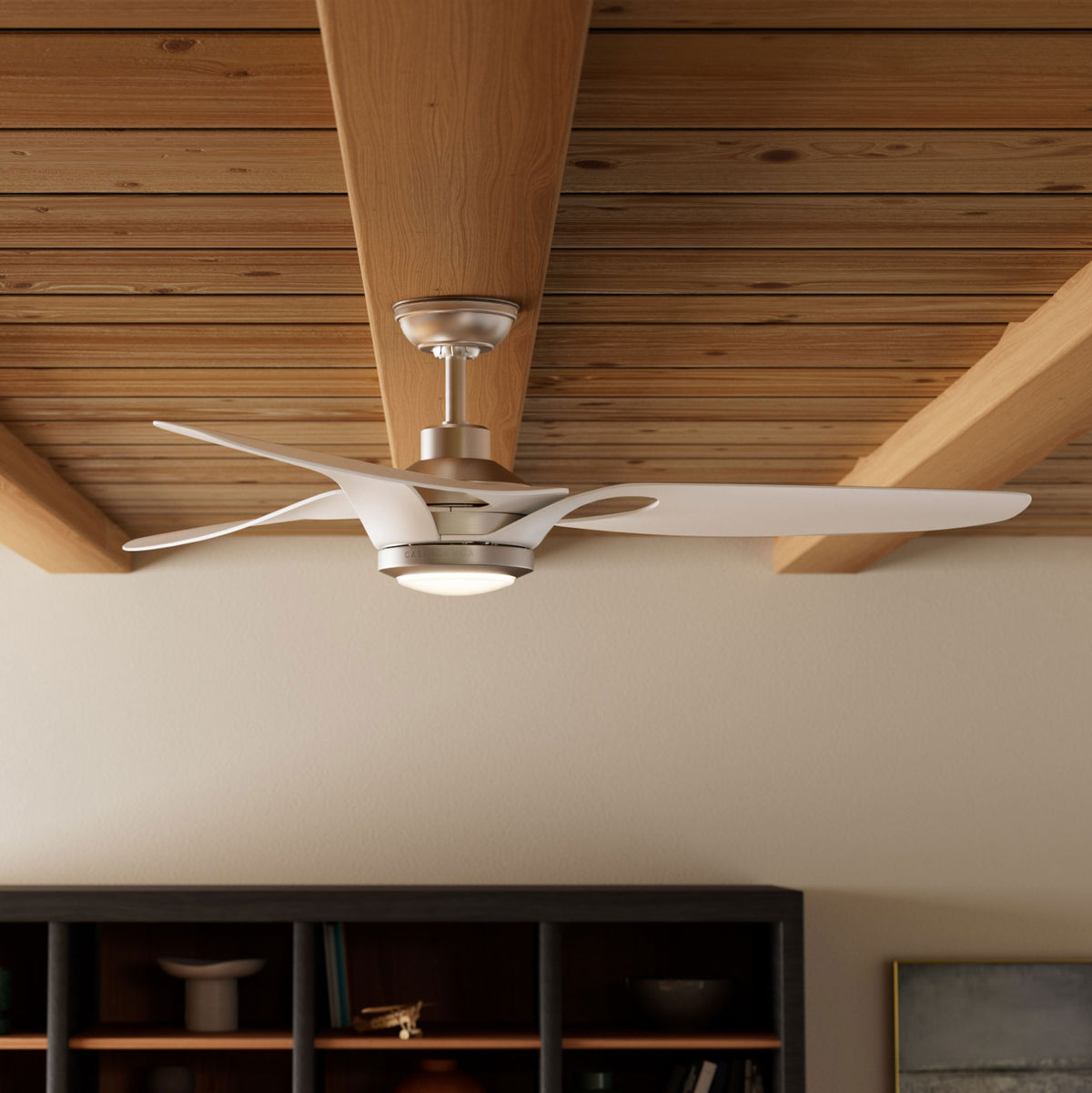 Casablanca 60 inch Inez ENERGY STAR® Brushed Nickel Damp Rated Ceiling Fan with LED Light Kit and Wall Control and Handheld Remote