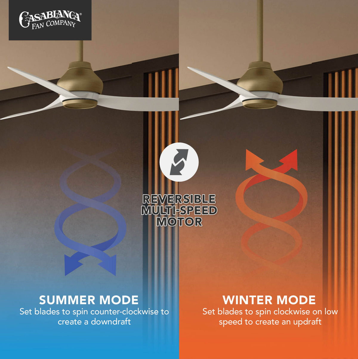 Casablanca 52 inch Eyla ENERGY STAR® Luxe Gold Damp Rated Ceiling Fan and Wall Control and Handheld Remote