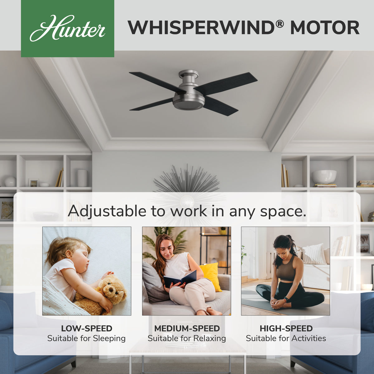 52 inch Dempsey Brushed Nickel Low Profile Ceiling Fan and Handheld Remote