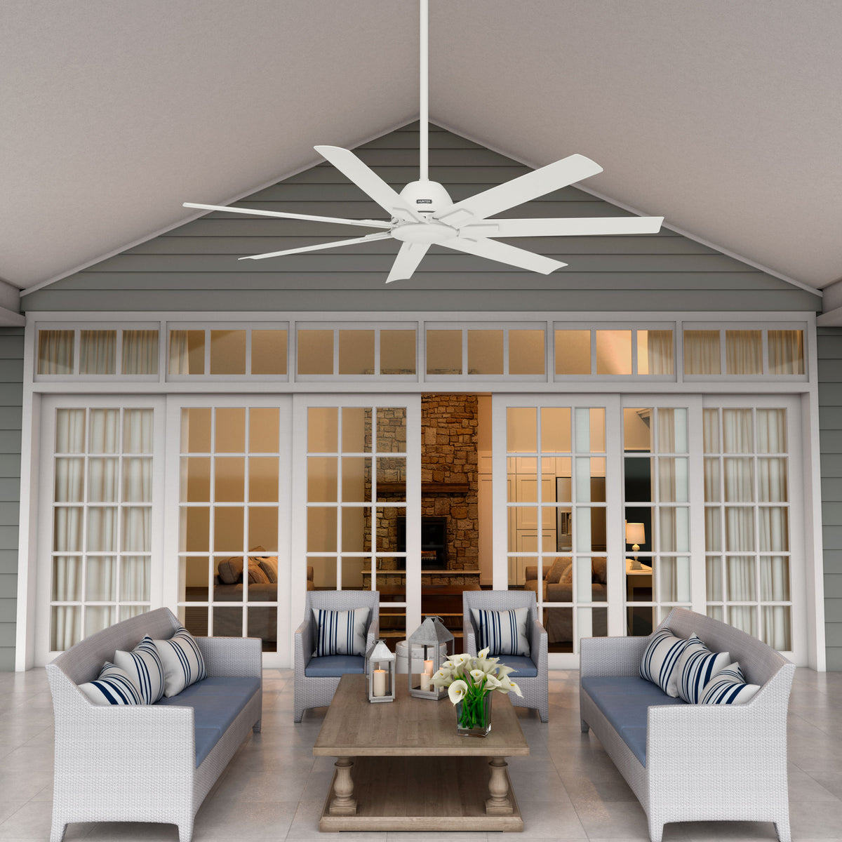 60 inch Downtown ENERGY STAR® Matte White Damp Rated Ceiling Fan and Wall Control