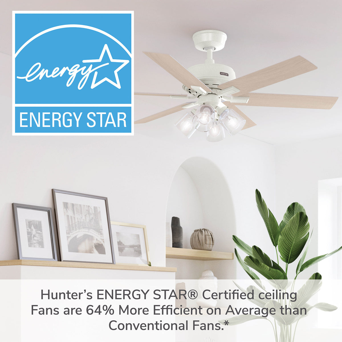 52 inch Fonthill ENERGY STAR® HunterExpress Fresh White Ceiling Fan with LED Light Kit and Handheld Remote