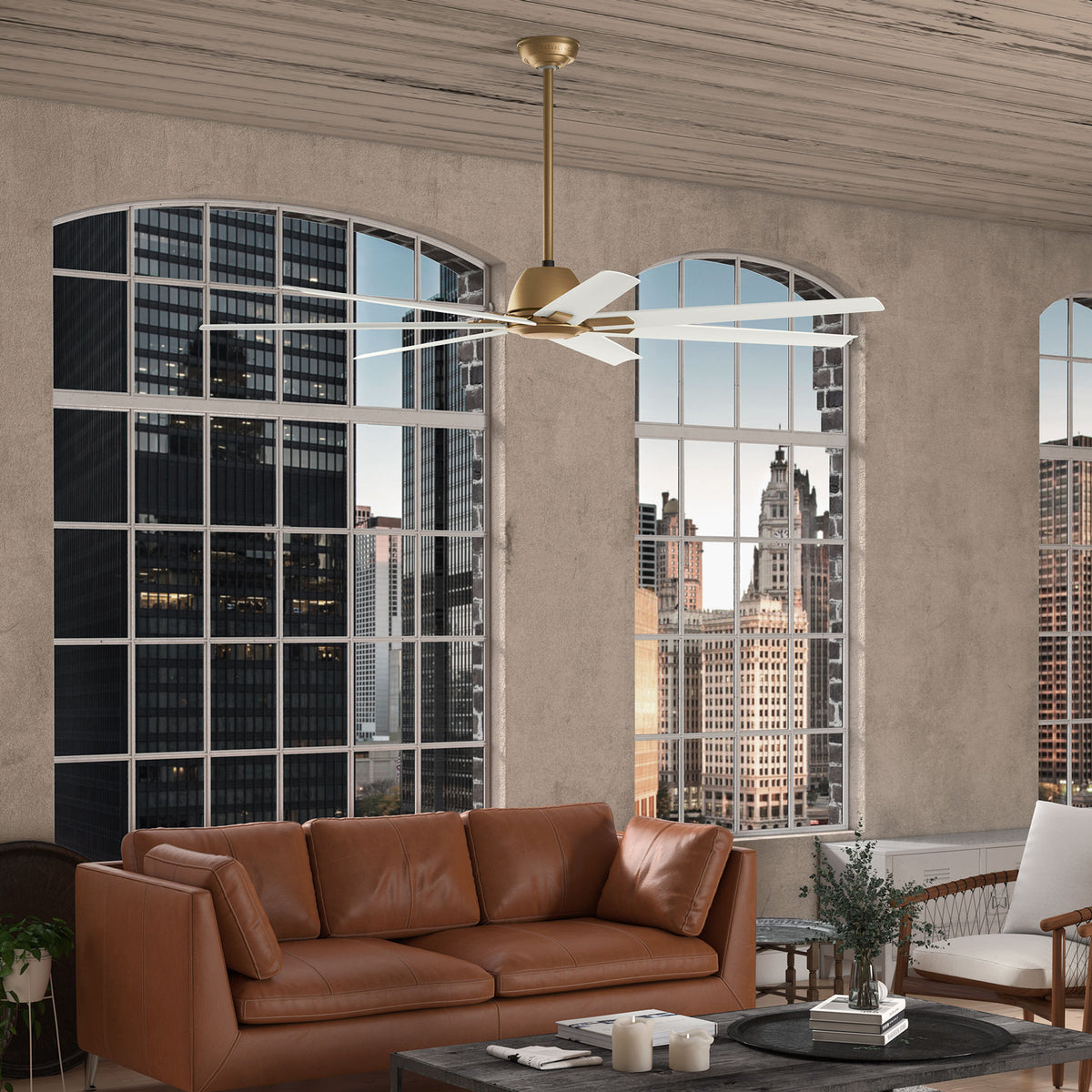Casablanca 72 inch Bayhaven ENERGY STAR® Alturas Gold Damp Rated Ceiling Fan and Wall Control and Handheld Remote