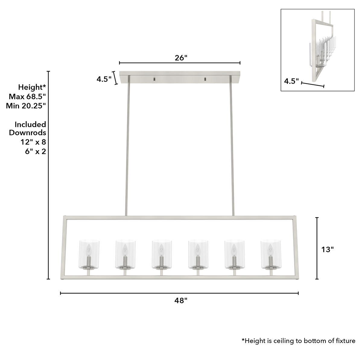 Kerrison 48-inch 6-light Brushed Nickel Linear Chandelier with Seeded Glass
