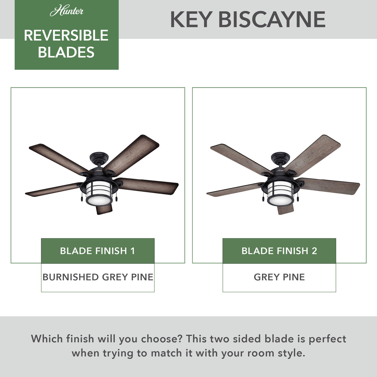 54 inch Key Biscayne Weathered Zinc Damp Rated Ceiling Fan with LED Light Kit and Pull Chain
