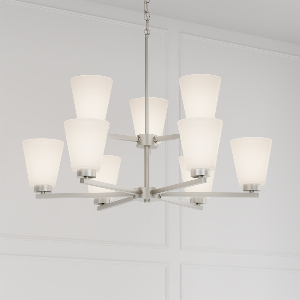 28.5-inch Strayhan Brushed Nickel 9-Light White Frosted Glass Chandelier