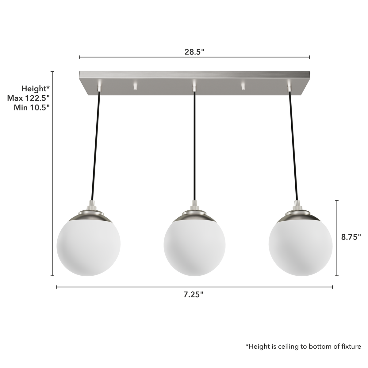 Hepburn 31.25-inch 3-light Brushed Nickel Linear Pendant Cluster with Cased White Glass