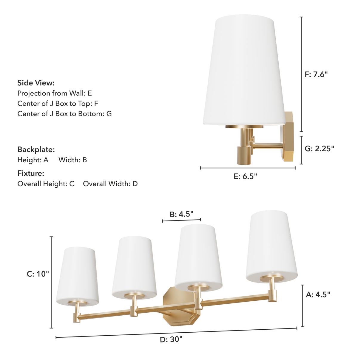 Nolita 30-inch 4-light Alturas Gold Vanity Light with Cased White Glass