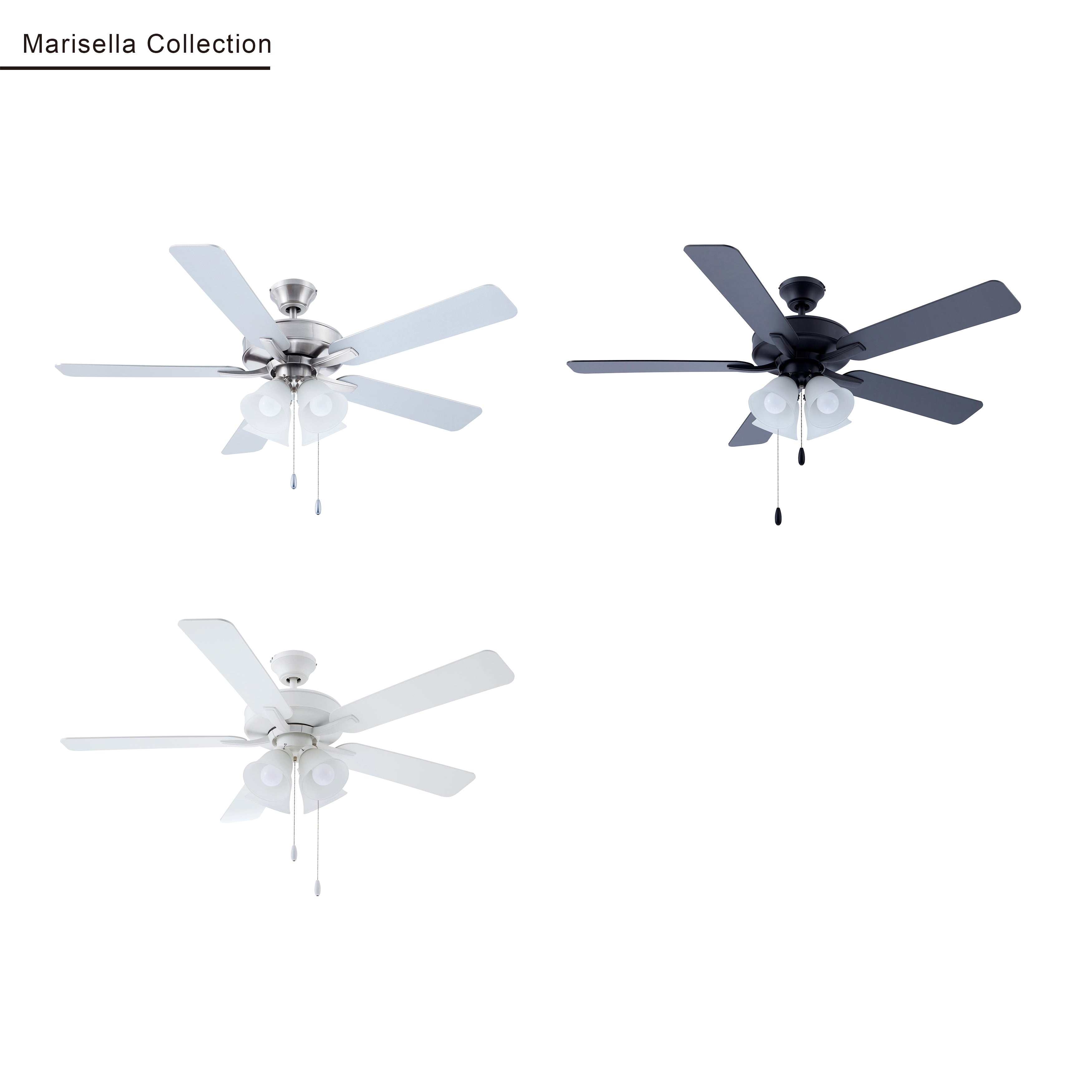 52 Inch Marisella AC Matte Black Indoor Ceiling Fan 5-Blade 4 Lights Reversible