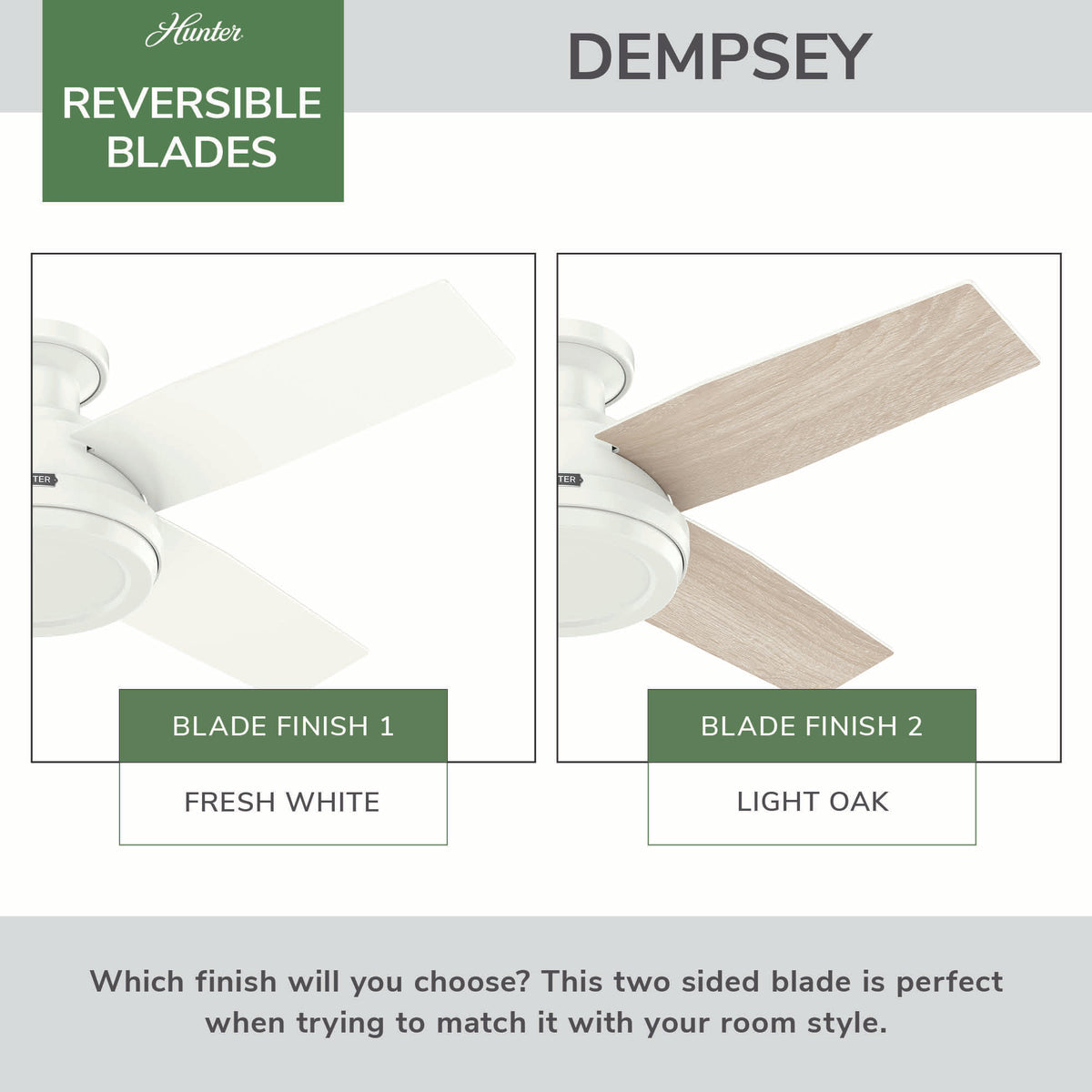44 inch Dempsey Fresh White Low Profile Ceiling Fan and Handheld Remote