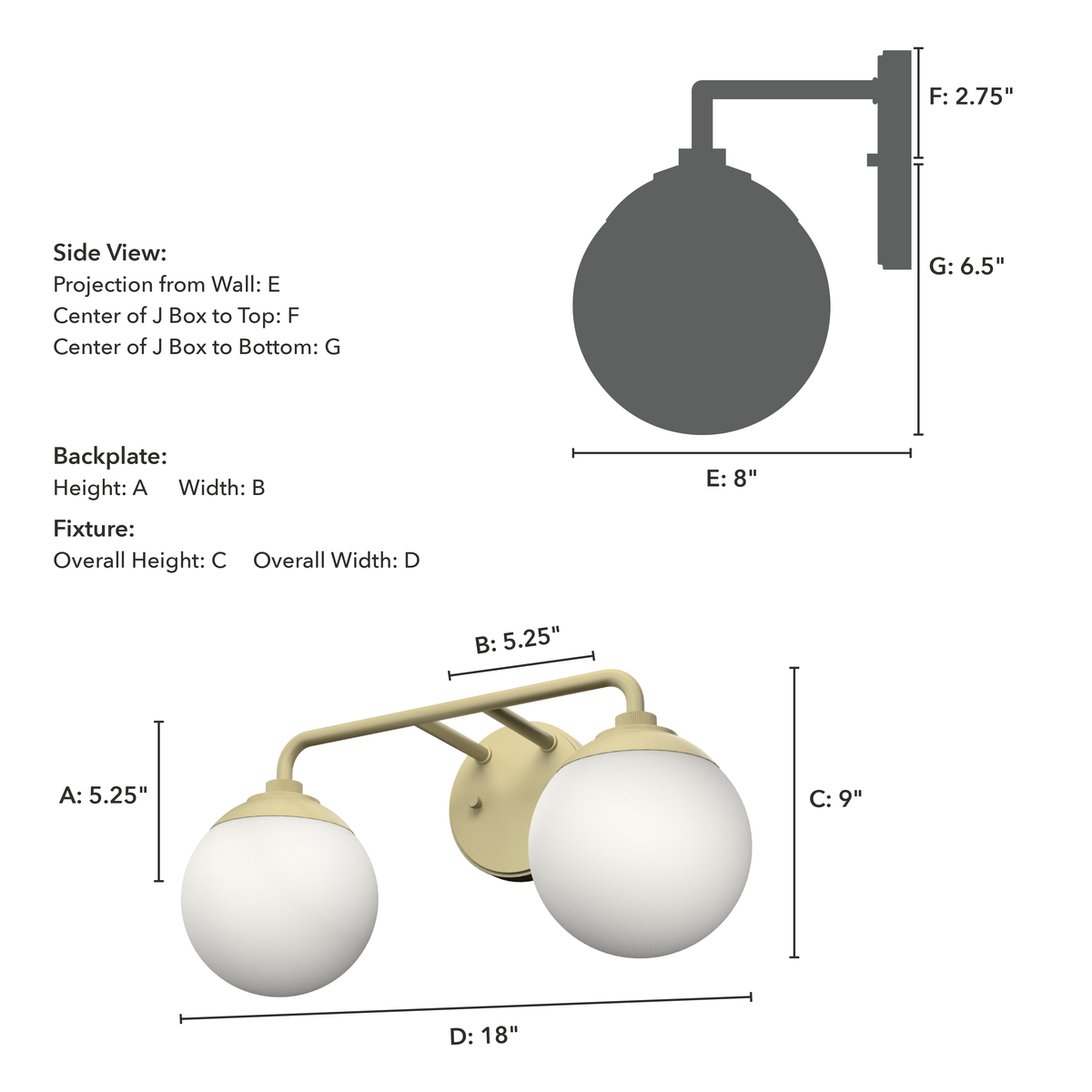 Hepburn 18-inch 2-light Modern Brass Vanity Light with Cased White Glass