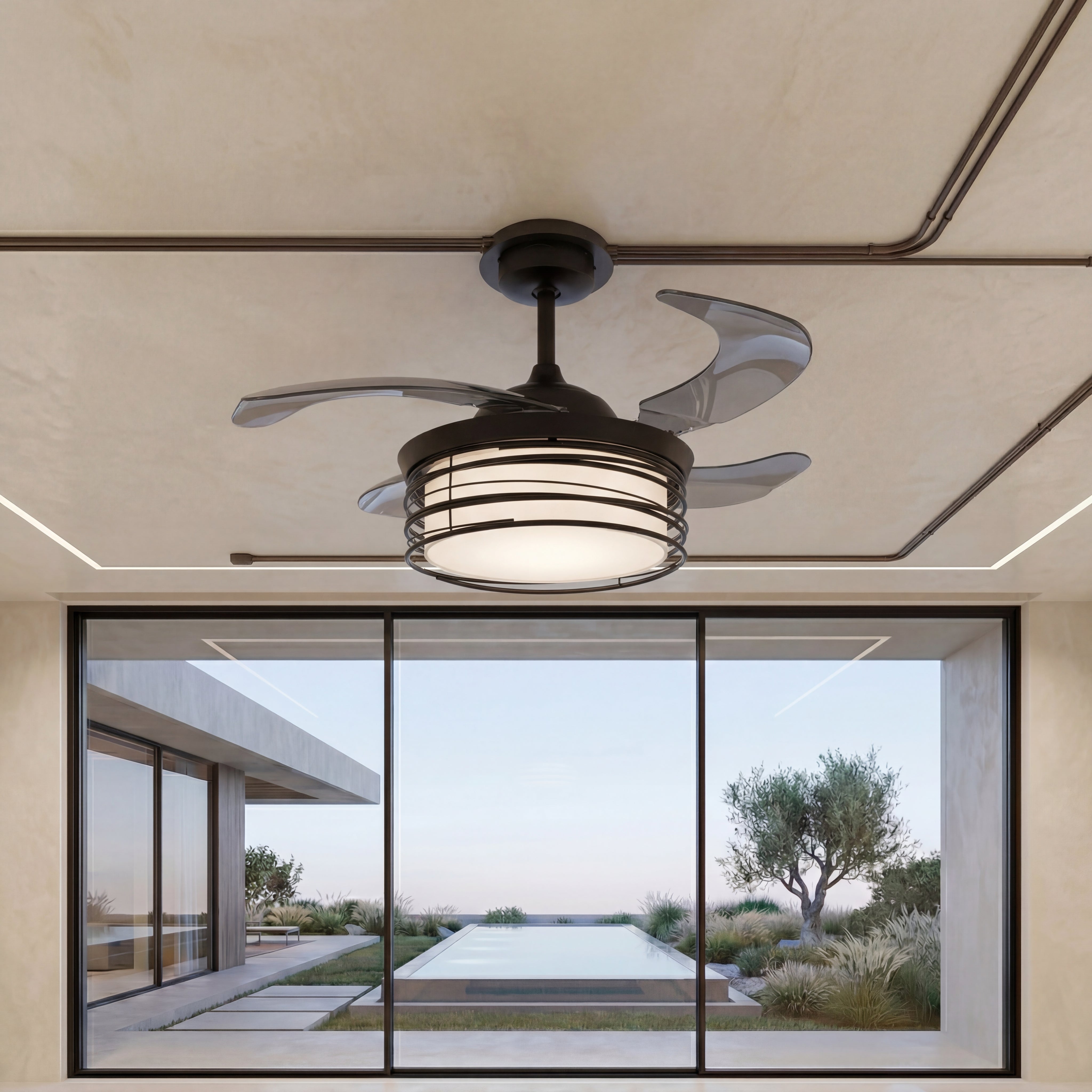 Luna 48 Inch 1 Light Color Adjustable Fan in Black with Retractable Blades