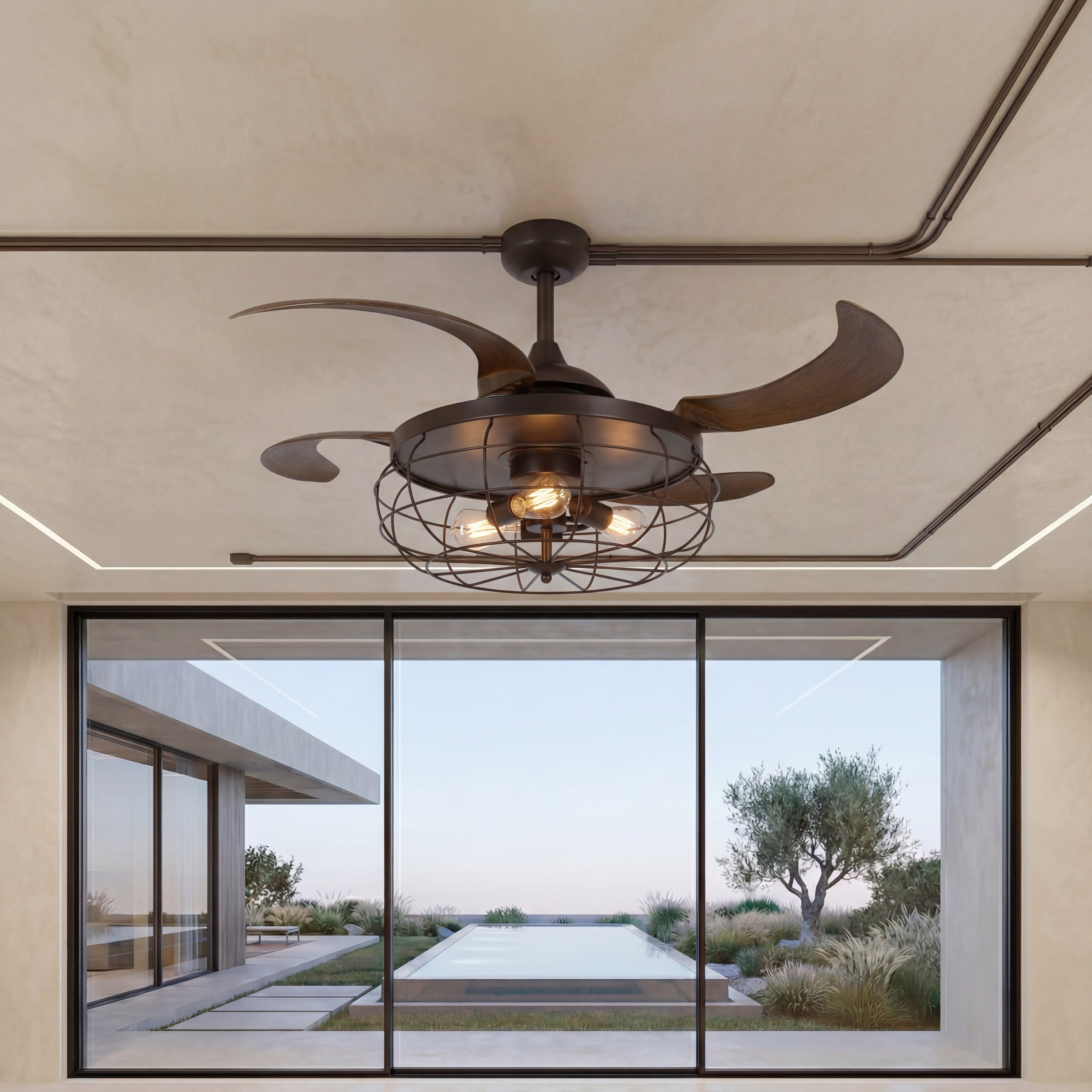 Industri 48 Inch 3 Light Bronze Ceiling Fan with Retractable Blades
