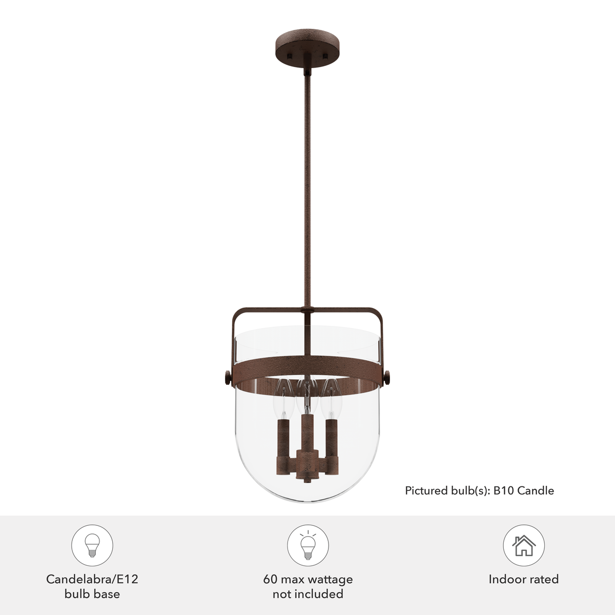 Karloff 12-inch 3-light Textured Rust Lantern Pendant with Clear Glass
