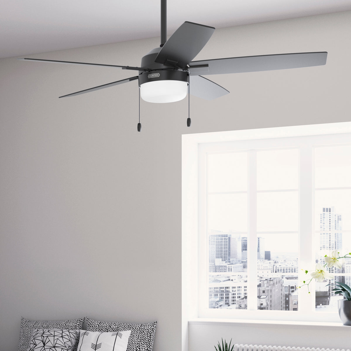 52 inch Anisten Matte Black Ceiling Fan with LED Light Kit and Pull Chain
