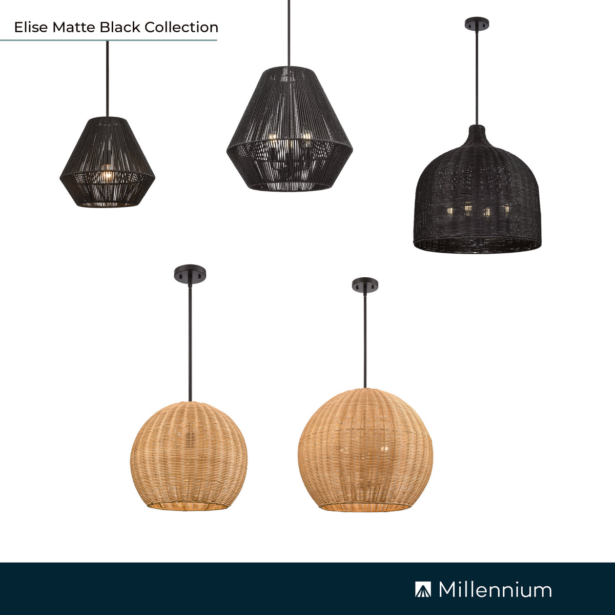 13.75'' Elise Matte Black 1 Light Pendant