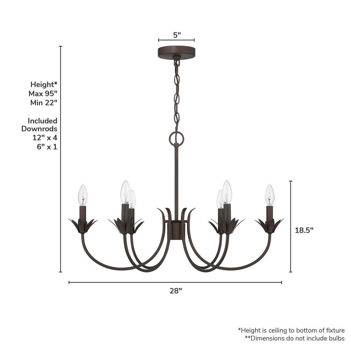 Junie Bud 28-inch 6-light Matte Bronze Chandelier