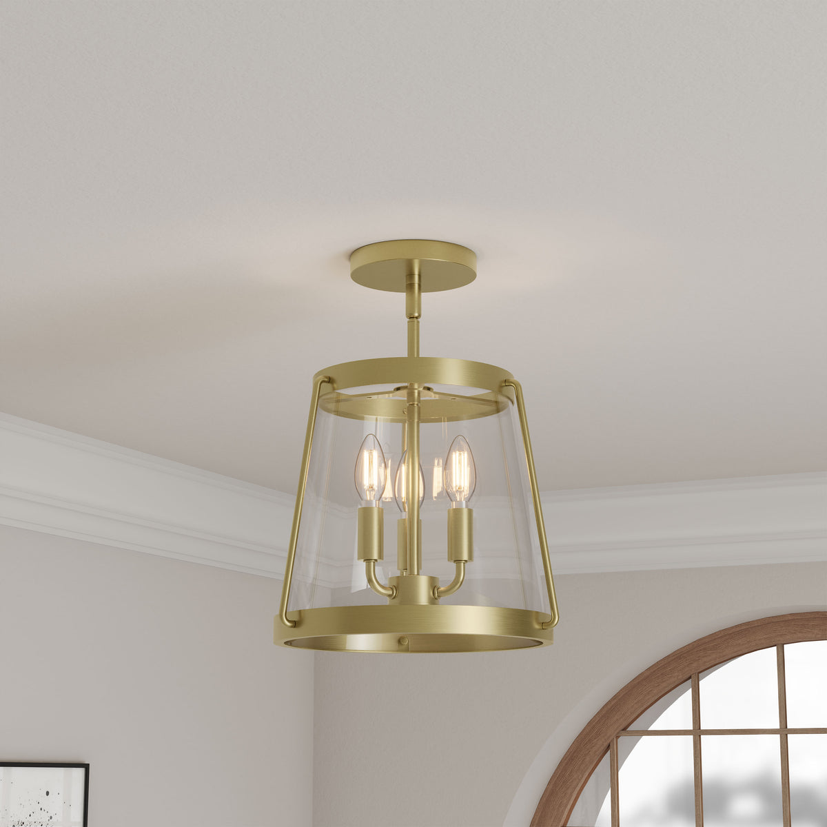 15.25'' Adabella Vintage BrassClear 3 Light Semi-Flush Mount